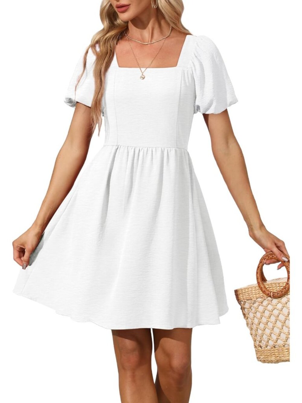 Elegance Redefined: Summer Puff Sleeve Square Neck Dress